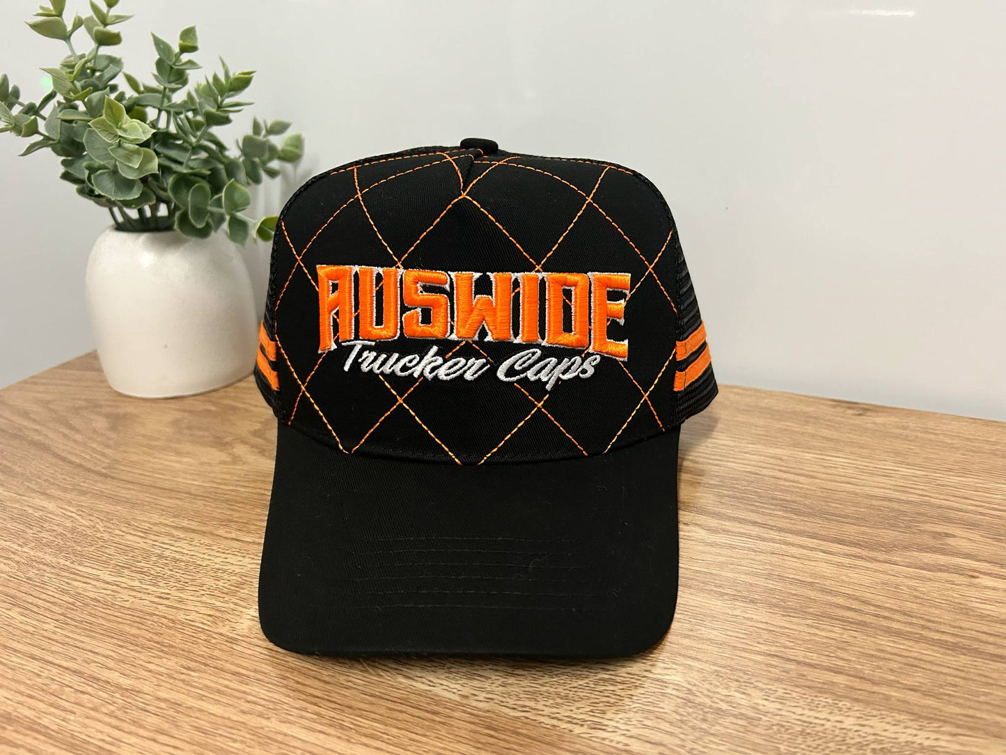 Black and Orange Stitched Trucker Cap