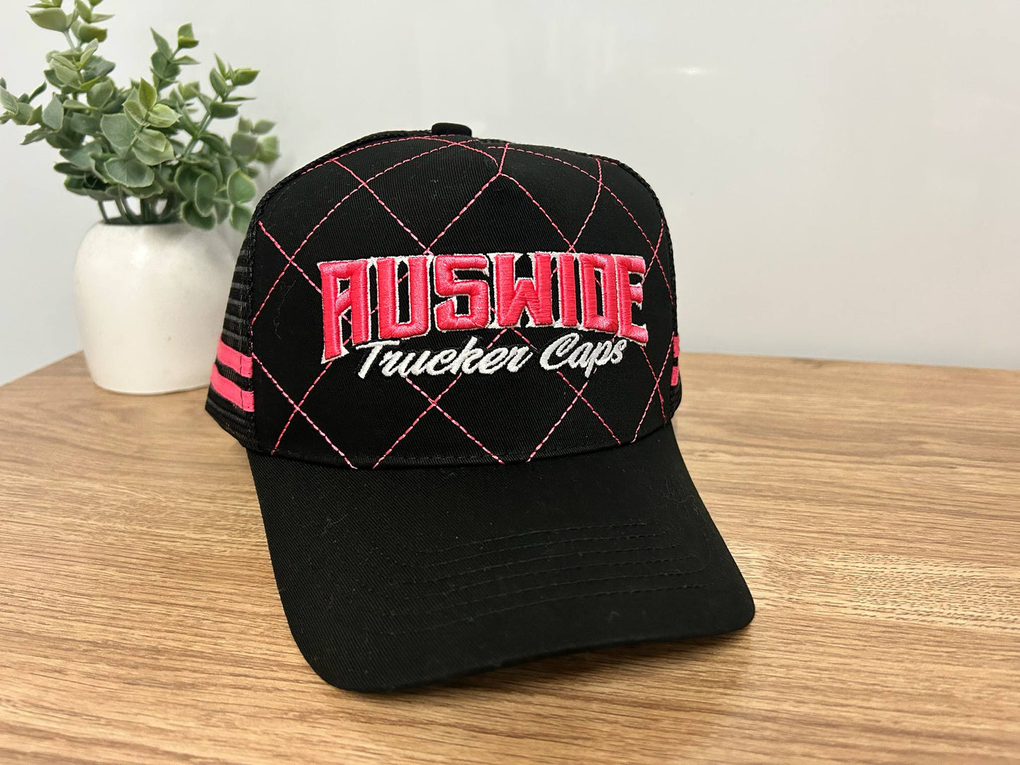 Black and Pink Stitched Trucker Cap