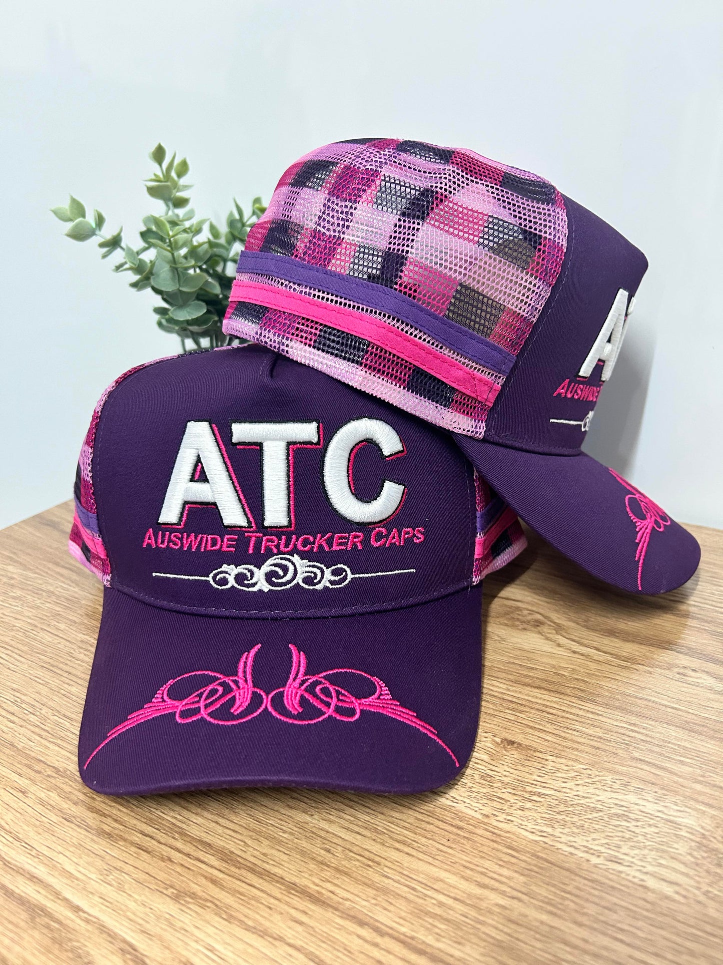 Pink/Purple Gingham Trucker Cap