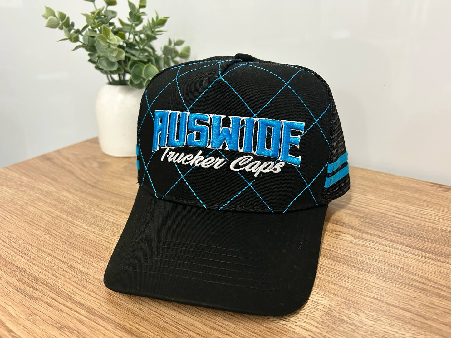 Black and Blue Stitched Trucker Cap