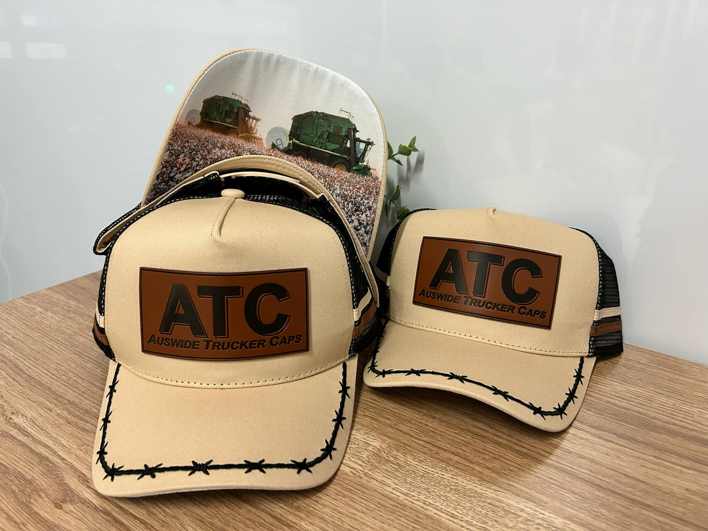 Cream ATC Trucker Cap w/Barbed Wire & Cotton Farm Print